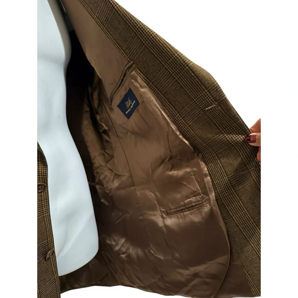 VTG Brooks Brothers Blazer 46L LONG Wool Brown Glen Plaid Sport Coat‎
